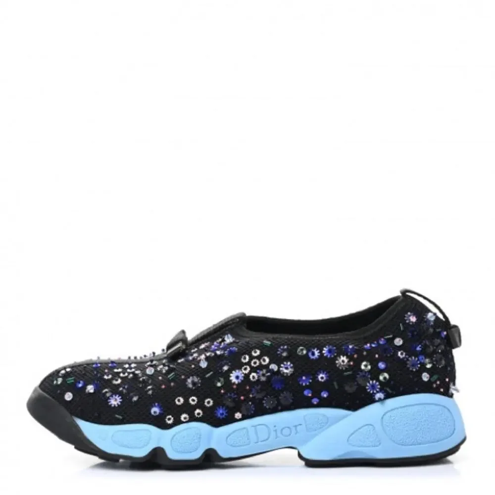 Dior Fusion Black Mesh Beaded Sequin Embellished Pull On Sneakers‎ 38.5 (8.5)